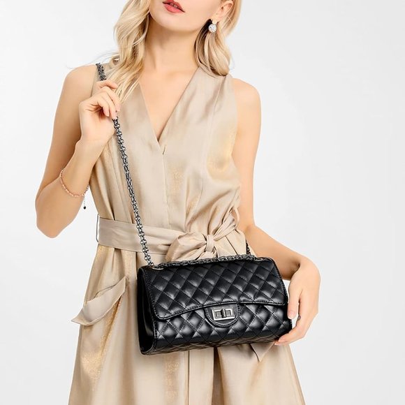 Quilted Crossbody Bags for Women Leather Ladies Shoulder Purses with Chain Strap - Picture 2 of 6